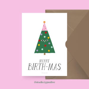 Geburtstagskarte / MERRY BIRTH-MAS / Lustige Postkarte zu Weihnachten und Geburtstag mit witzigem Spruch – für Freunde, Familie