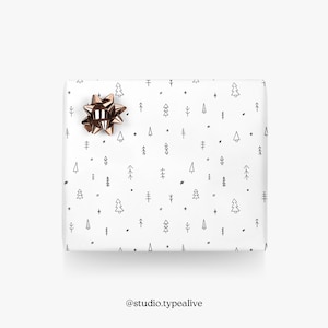 Carta da regalo / DOODLE WOOD / Fogli regalo bianchi con facce, per Natale, matrimonio, compleanno - confezione regalo esclusiva