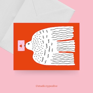 Liebes-Karte / LOVEBIRD / Lustige und schöne Valentinstagskarte mit Brieftaube, zum Jubiläum, mit witzigem Spruch – perfekt für den Partner