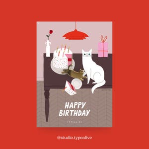 Distintivo / BUON COMPLEANNO / Spilla a forma di gatto in ottone con biglietto e frase divertente, come portafortuna o come regalo per gli amanti dei gatti