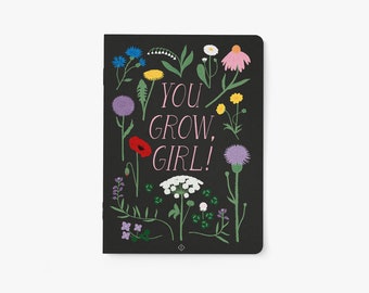 Notizheft / You Grow Girl / Notizbuch mit Blumen als Geschenk für Mädchen, Freundin oder Mama, auch Planner oder Skizzenbuch zur Einschulung