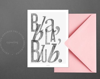 Postkarte Bla / Blub, Boring, Black and White, Card, Postcard, Greeting Card, Envelope, Present, Message, Letter