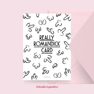Tarjeta de amor / ROMANDICK / Divertida y bonita tarjeta de San Valentín, para un aniversario, con un dicho gracioso - para tu pareja