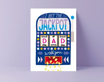 Carte de fête des pères / Jackpot Papa / Carte amusante pour la fête des pères ou l’anniversaire pour les hommes avec des jeux de mots et des dictons pour papa Bandit manchot