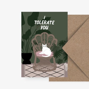Valentine's Day card / Petisfaction "Cats" TOLERATE / Postcard set cat, funny card for Valentine with cat, card for cat fans