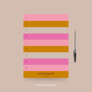 To-Do-Block / WORK HARD / Notepad A5, 50 pages, perfect as a shopping list, to-do list, with stripes, planner, gift for girlfriend