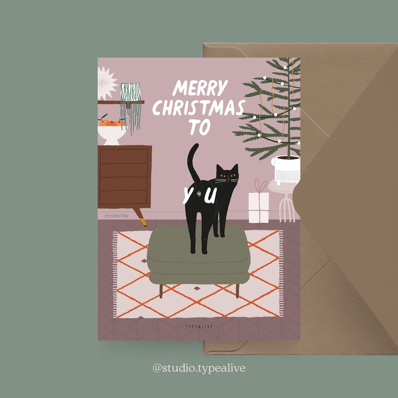 Carte de Noël / Pétisfaction "Chats" VOUS / Carte de Noël amusante avec chat - Carte de voeux amusante pour les fans de chats, disant "Joyeux Noël" image 1