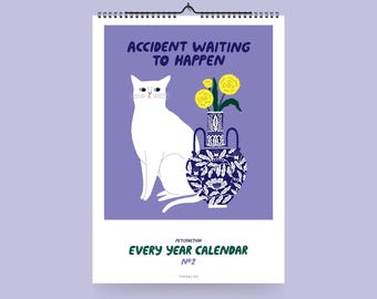 Calendario de pared / PETISFACTION CATS 2 / Calendario para 2026, divertido calendario de gatos para cumpleaños A4, regalo de Navidad para amantes de los gatos