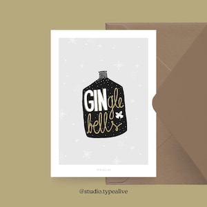 Carte de Noël / GINGLE BELLS / Carte postale amusante pour Noël avec une bouteille de gin et un dicton amusant - pour les amis, la famille, les collègues
