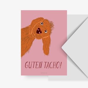 Postkarte / Guten Tacho / Witzige Karte mit Hund für Freundin oder Freund Grußkarte für Hundeliebhaber Basset Fauve de Bretagne Dackel Bild 2