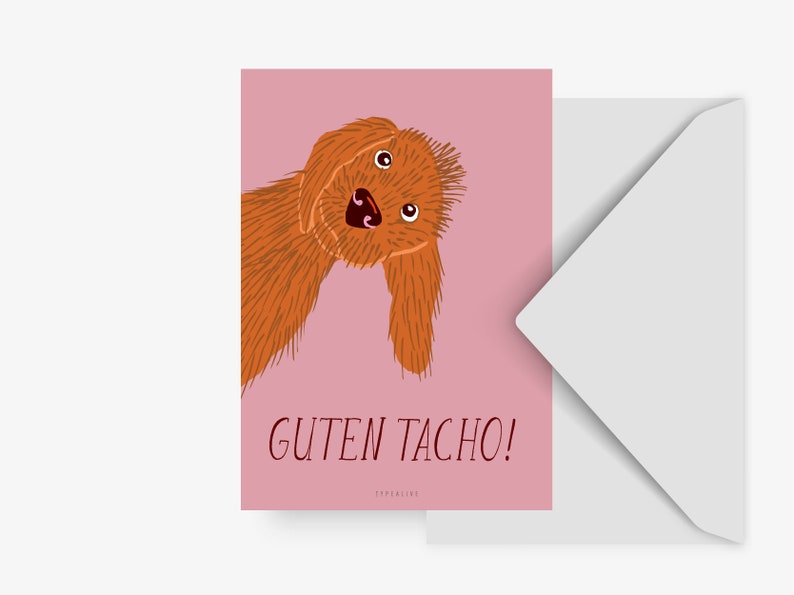 Postkarte / Guten Tacho / Witzige Karte mit Hund für Freundin oder Freund Grußkarte für Hundeliebhaber Basset Fauve de Bretagne Dackel Bild 2