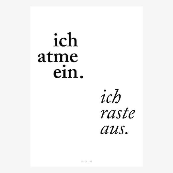 Ich Atme Ein / Fine Art-Print, Wall-Art, Minimal Poster Art, Typo, Premium Poster, Kunstdruck Poster