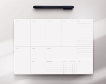 Wochenplaner / Plain / Schlichter Terminplaner Notizblock A4 Pad im minimalistischem Design mit To Do Liste und habit tracker Geschenk