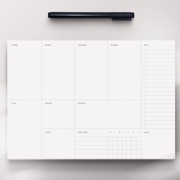 Wochenplaner / PLAIN / Schlichter Terminplaner Notizblock A4 Pad im minimalistischem Design mit To Do Liste und habit tracker Geschenk