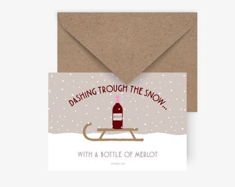 Carte de Noël / Merlot / carte amusante pour Noël avec un dicton amusant pour les amateurs de vin ou du vin en cadeau
