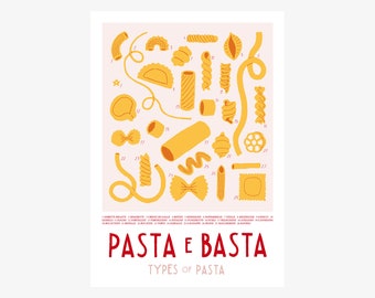 Pasta e Basta / Nudel Poster Pastasorten Print Geschenk zum Geburtstag Nudelarten Pasta Poster für die Küche Geschenk für Koch Italiener