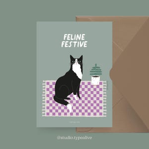 Cartolina di Natale / Petisfaction "Cats" FELINE FESTIVE / Set di cartoline di Natale, divertente cartolina di Natale con gatto, cartolina per gli appassionati di gatti