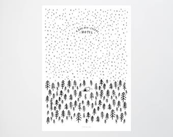 1.000.000 Sterne / Stars, Tent, Forest, Hotel, Typography Art, Kunstdruck Poster, Wall-Art