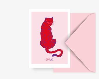 Postkarte Leove / Valentin, Leopard, Gefühle, Liebe, Typography Art, Kunstdruck, Grußkarte