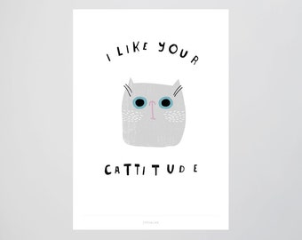 Catisfaction No. 6 / Katzen, Attitude, Einstellung, Zufrieden, Typography Art, Kunstdruck Poster, Wall-Art