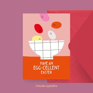 Kaart voor Pasen / EIER-CELLENT PASEN / Prachtige kaart met paaseieren als cadeau voor mama en papa voor Pasen, ansichtkaart met envelop in een set
