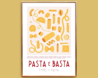 Poster wall picture / PASTA E BASTA / learning poster with pasta, for pasta lovers, kitchen decoration, housewarming gift, art print, as a gift