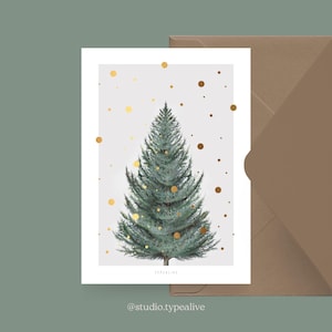 Weihnachtskarte / TANNE / Schöne Weihnachtskarte Tanne – Schlichtes Design, handgemacht, mit goldenen Punkten, Grußkarten Set zum Advent