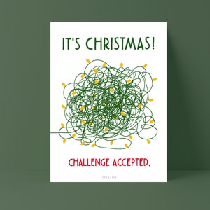 Christmas card / Christmas Challenge / funny card for Christmas with knotted string of lights as a gift with funny saying