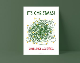 Weihnachtskarte / Christmas Challenge / lustige Karte zu Weihnachten mit verknoteter Lichterkette als Geschenk mit witzigem Spruch