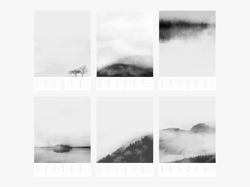 Wall calendar / LANDSCAPES / DIN A3, landscapes, black and white, simple and Scandinavian, as a gift for birthday and Christmas image 5