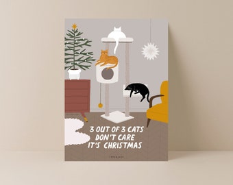 Weihnachtskarte / C008 3 Cats Christma / lustige Karte zu Weihnachten mit Katze für Katzenhalter Freunde Familie Geschenk witziger Spruch