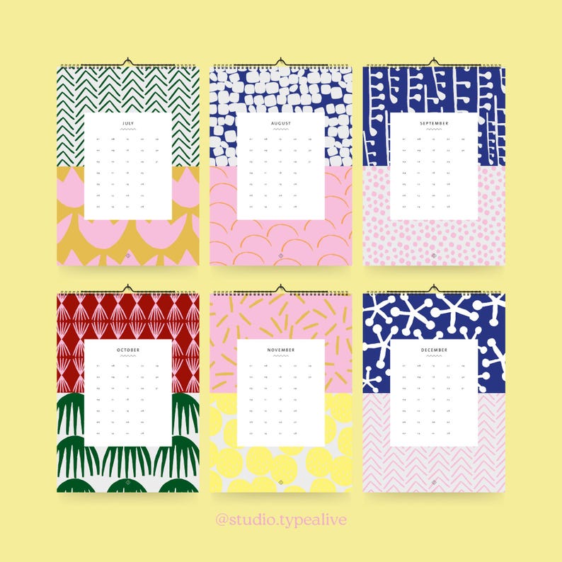 Wandkalender / PATTERN / Kalender für 2025, buntes Blumenmuster