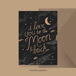 Liebes-Karte / TO THE MOON / Lustige und schöne Valentinstagskarte, zum Jubiläum, mit witzigem Spruch – für den Partner