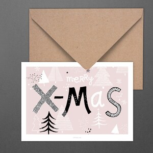 Carte de Noël / PINK XMAS / Carte simple et belle pour Noël - carte de vœux pour l'Avent pour la famille, les amis et les collègues