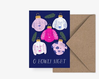 Christmas card / HOWLY NIGHT / funny postcard for Christmas, as a gift or pendant, for kids, the mom or girlfriend