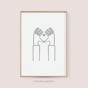 Poster wall picture / HEART YOU / Print with hands forming a heart, as a wedding gift, art print as living room decoration, for housewarming