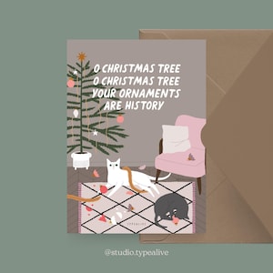 Weihnachtskarte / Petisfaction "Cats" ORNAMENTS / Weihnachtskarten Set, lustige Weihnachtskarte mit Katze, Postkarte für Katzenfans
