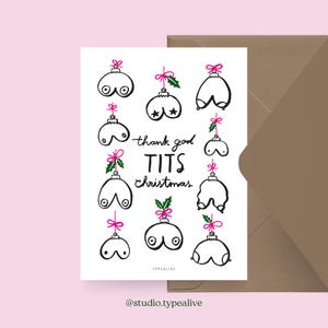 Cartão de Natal / TITS CHRISTMAS / Postal engraçado para o Natal com um ditado engraçado - para amigos, familiares, colegas
