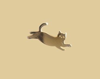 Anstecker "einzeln" / CAT / Pin aus Messing, auf Wunsch mit Karte und Spruch, als Glücksbringer, zum Abschied, als Geschenk, mit Katze