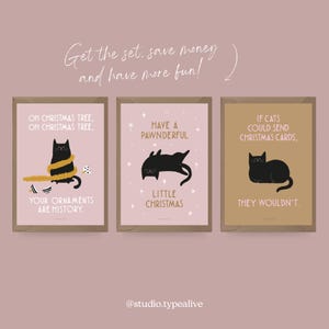 Weihnachtskarte / CHRISTMAS CAT NO. 1 / Lustige Postkarte zu Weihnachten mit Katze – Witziger Spruch, Postkarte mit Umschlag, für Cat Mums als 3er Set