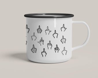 Tasse aus Emaille / FUCK YOU / Lustige Emailletasse mit Mittelfinger – Geburtstagsgeschenk, zu Weihnachten für Papa, Camping, Outdoortasse