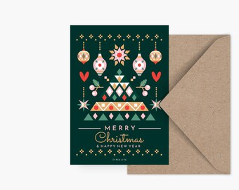 Weihnachtskarte / GEOMETRIC XMAS NO. 3 / schöne Postkarte zu Weihnachten, als Geschenk oder Anhänger, für Kinder, die Mama oder Freundin