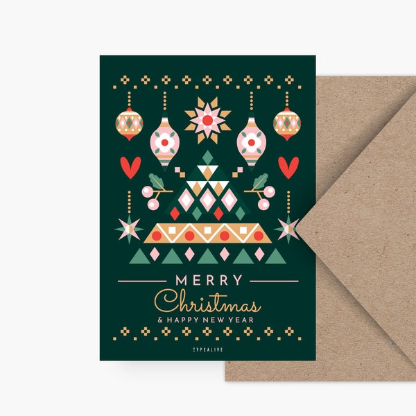Weihnachtskarte / GEOMETRIC XMAS NO. 3 / schöne Postkarte zu Weihnachten, als Geschenk oder Anhänger, für Kinder, die Mama oder Freundin