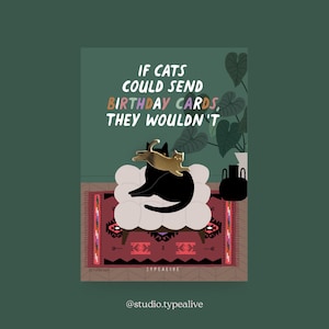 Spilla / NESSUNA CARTA DI COMPLEANNO / Spilla a forma di gatto in ottone con biglietto e frase divertente, come portafortuna o come regalo per gli amanti dei gatti