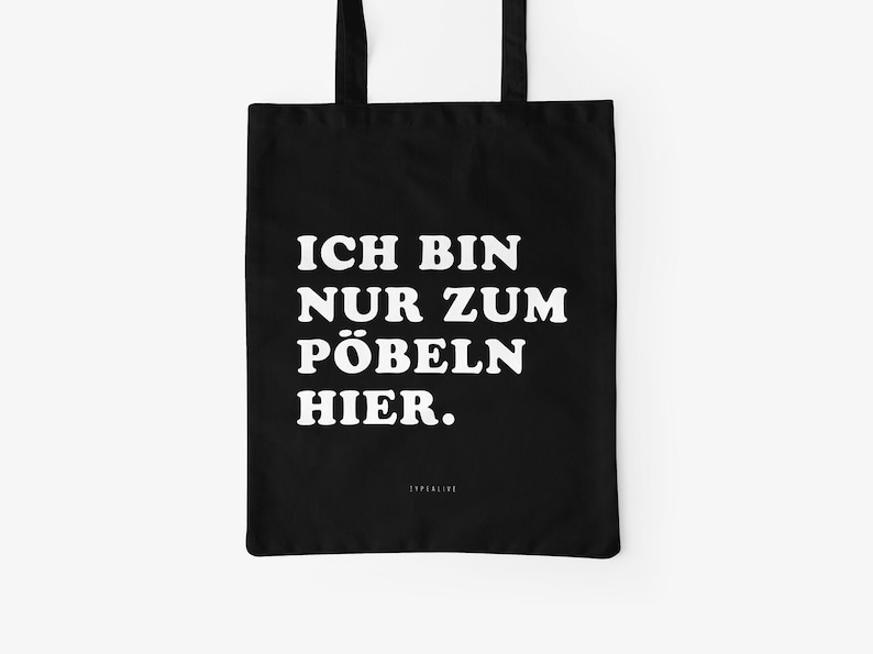 Baumwolltasche / PÖBELN / Öko-Stofftasche mit langen Henkeln, perfekt als Leinentasche zum Einkaufen, mit lustigem Spruch Bild 1