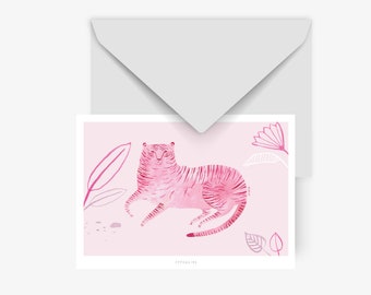Karte zu div. Anlässen / WILD CATS NO. 2 / Postkarte für viele Anlässe – als Gruß oder Einladung für Freunde und Familie, Leopard, pink