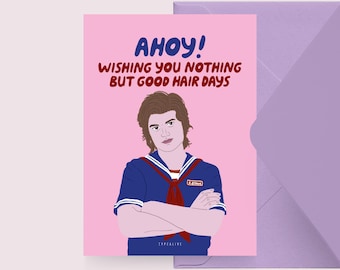Tarjeta de cumpleaños / ¡AHOY! / Divertida tarjeta de cumpleaños con una frase ingeniosa y Steve vestido de marinero, para el 30º o 40º cumpleaños de un amigo.