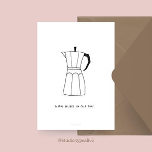 Carte de Noël / JOURS FROIDS / Carte de Noël simple et belle avec cafetière expresso et café – Carte de vœux de l'Avent pour la famille