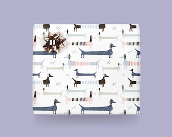 Papel de regalo / ENVOLTURA DE VIENA / Hojas de regalo de colores con perros salchicha, para Navidad, bodas, cumpleaños - embalaje de regalo exclusivo