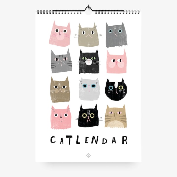 Wandkalender / CATISFACTION / DIN A3, illustrierte, lustige Katzen, schlicht und skandinavisch, als Geschenk zum Geburtstag und Weihnachten